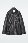 Cos Waisted Leather Trucker Jacket In Black