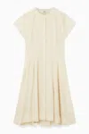 Cos Waisted Pleated Midi Dress In Beige