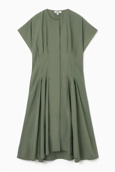 Cos Waisted Pleated Midi Dress In Green