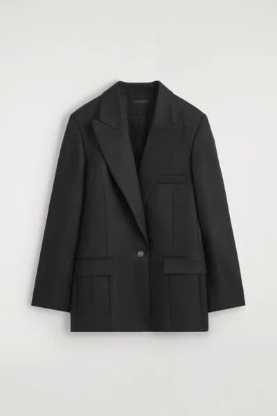 Cos Waisted Tailored Wool Blazer In Black