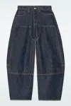 Cos Western Barrel-leg Raw Denim Trousers In Blue In Blue