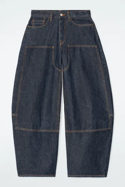 Cos Western Barrel-leg Raw Denim Trousers In Blue