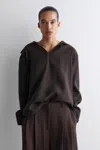 Cos Wide-collar Modal Blouse In Brown