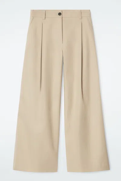 Cos Wide-leg Cotton Trousers In Beige
