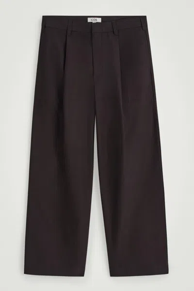 Cos Wide-leg Cotton-twill Trousers In Brown