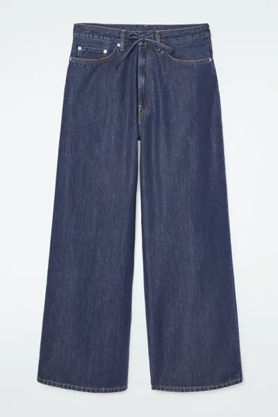 Cos Wide-leg Drawstring Denim Trousers In Blue
