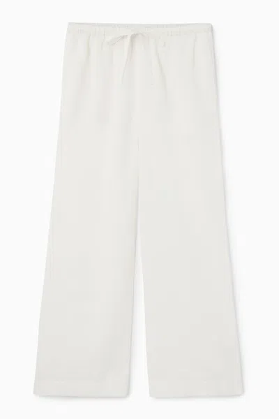 Cos Wide-leg Linen Drawstring Trousers In White