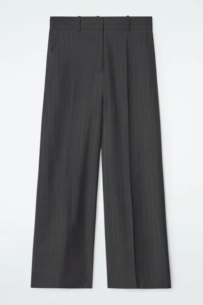 Cos Regular Pinstriped Wool Wide-leg Trousers In Grey