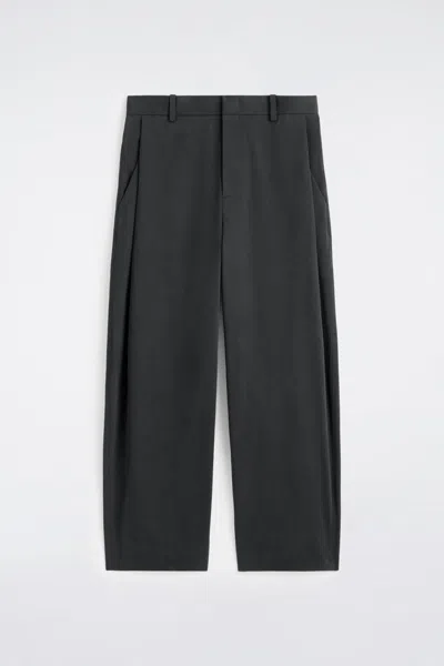 Cos Wide-leg Pleated Cotton Trousers In Black