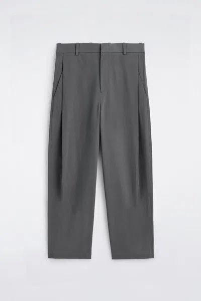 Cos Wide-leg Pleated Cotton Trousers In Grey In Gray