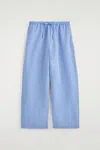 Cos Wide-leg Linen Drawstring Pants In Light Blue