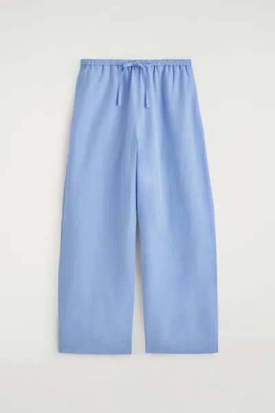 Cos Wide-leg Linen Drawstring Pants In Light Blue