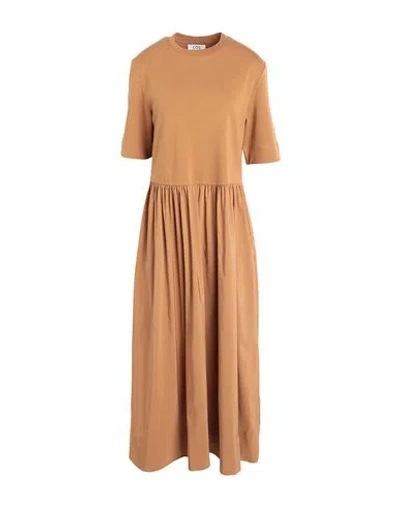Cos Woman Maxi Dress Camel Size L Cotton, Polyamide In Beige