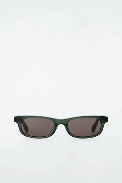 COS WOMEN'S SCOPE RECTANGLE TRANSLUCENT LENSES SUNGLASSES IN GREEN BROWN