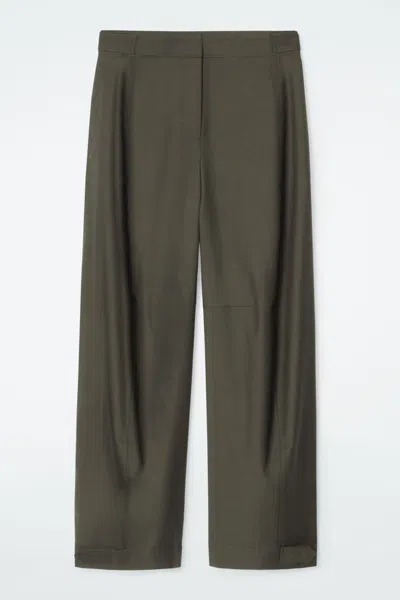 Cos Wool Barrel-leg Utility Trousers In Green