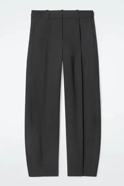 Cos Wool-blend Barrel-leg Trousers In Black
