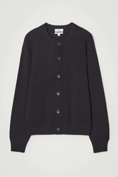 Cos Wool-blend Crew-neck Cardigan In Black