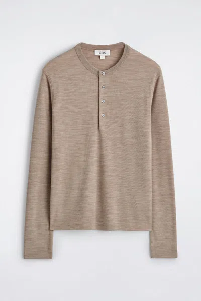 Cos Wool-blend Henley Top In Neutral