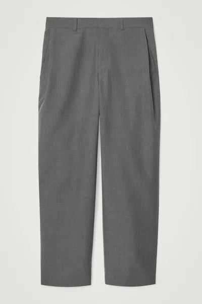 Cos Wool-hopsack Pants - Wide In Grey