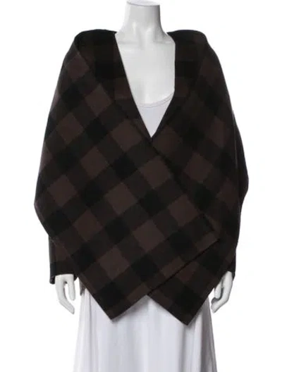 Pre-owned Cos Wool Plaid Print Cape In Brown