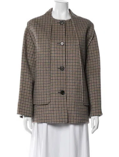 Pre-owned Cos Wool Plaid Print Jacket In Brown