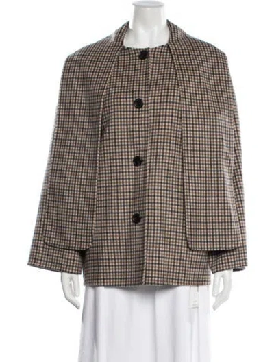Pre-owned Cos Wool Plaid Print Jacket W/ Tags In Brown