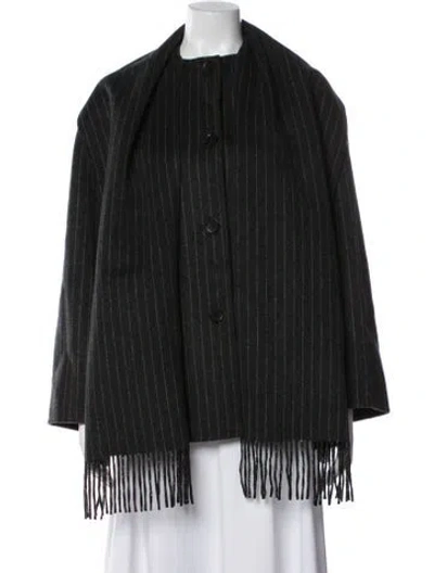 Pre-owned Cos Wool Striped Coat In Black