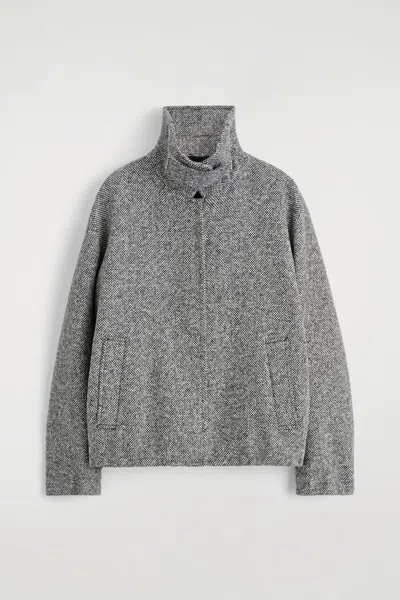 Cos Giacca In Tweed Di Lana Con Collo A Imbuto In Gray