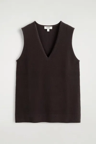 Cos Wool V-neck Tunic Vest In Brown