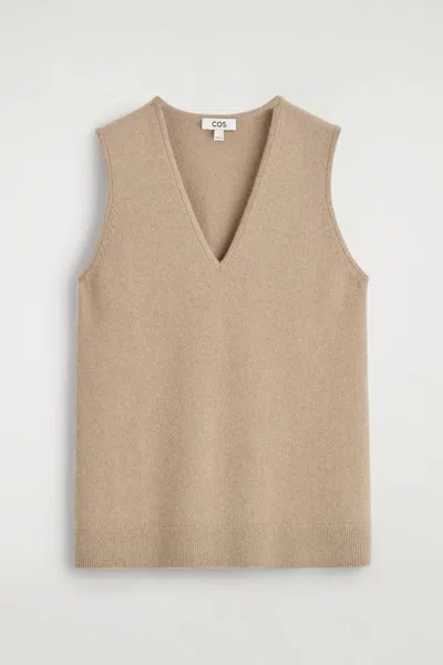 Cos Wool V-neck Tunic Vest In Sand
