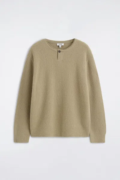 Cos Wool-blend Bouclé Henley Jumper In Brown