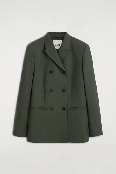 Cos Wool-blend Double-breasted Blazer In Green
