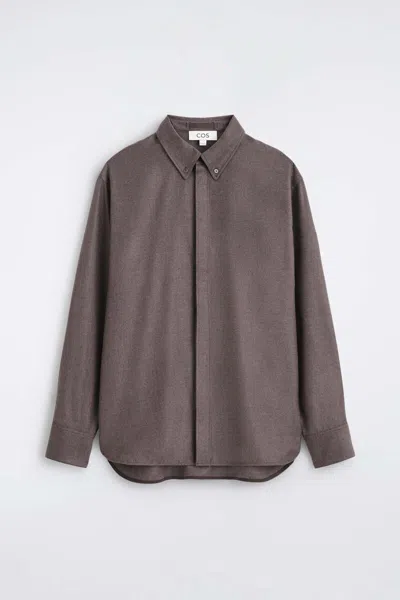 Cos Camicia In Lana Con Colletto Con Bottoni In Marrone