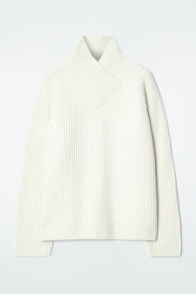 Cos Wrap-collar Merino Wool Jumper In White