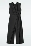 Cos Wrap-front Linen Jumpsuit In Black