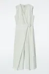 Cos Wrap-front Linen Jumpsuit In Green