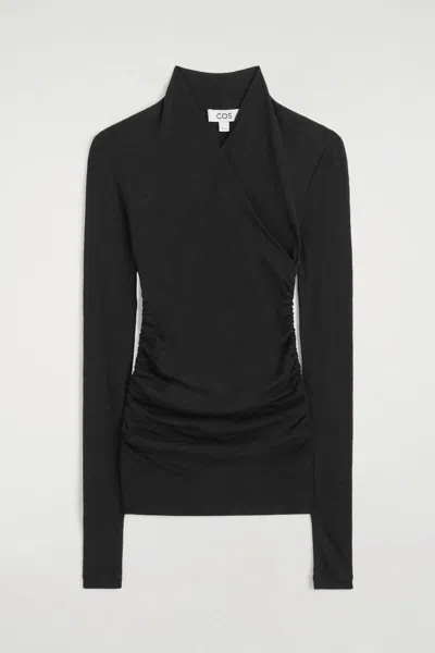 Cos Wrap-over Merino Wool Top In Black