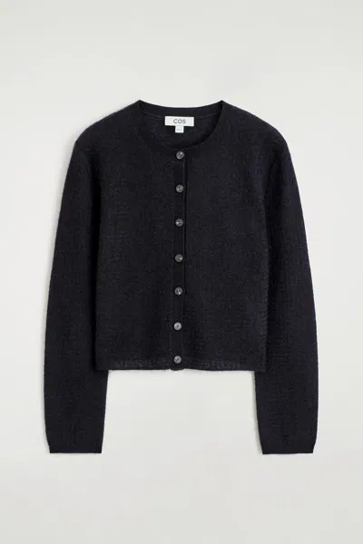 Cos Zigzag-knit Mohair-blend Cardigan In Black