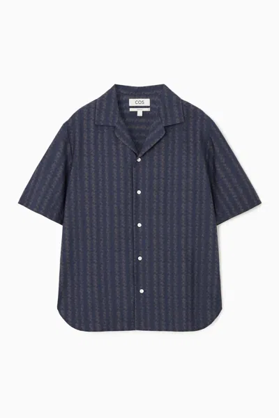 Cos Relaxed Zigzag Stripe Cotton Shirt In Blue