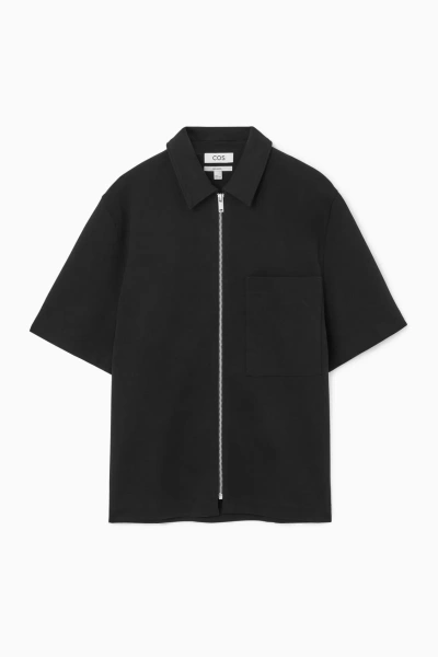 Cos Zip-up Jersey Short-sleeved Shirt In Black