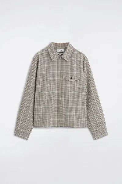 Cos Zip-up Cotton-blend Overshirt In Beige