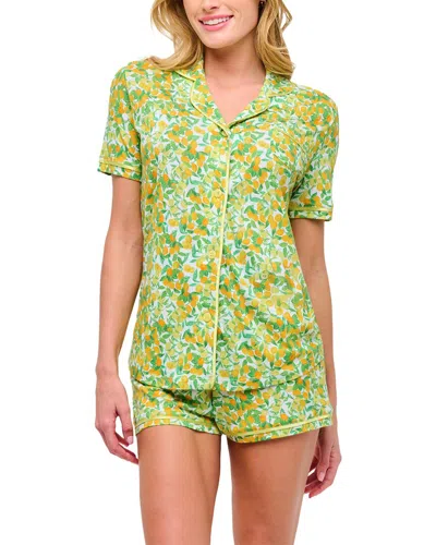 Cosabella 2pc Bella Printed Top Boxer Pajama Set In Green