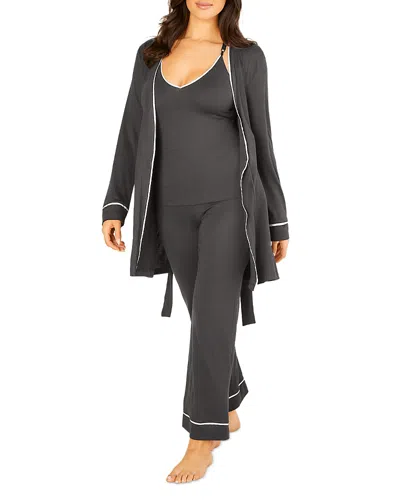 Cosabella Bella Curvy Racerback Cami, Pants & Robe Pajama Set In Anthro/ivory