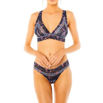 Cosabella Jolie Printed Tall Triangle Bralette In Stripe Floral / Nocturnal Blue