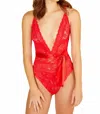 Cosabella Never Say Never Tie Me Up Deep V Bodysuit In Rosetto In Red
