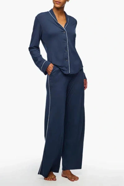 Cosabella Pima Lusso Longsleeve Top And Pant Pj Set In Blue