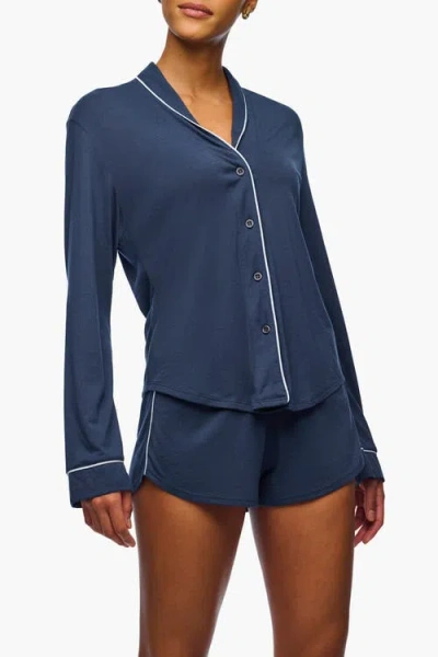 Cosabella Pima Lusso Longsleeve Top Boxer Pj Set In Blue