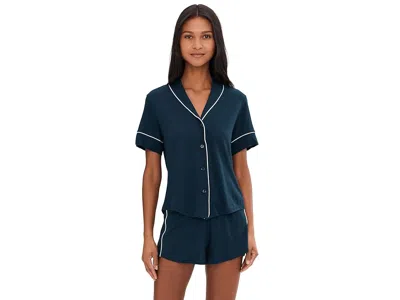 Cosabella Pima Lusso Shortsleeve Top And Shorts Pj Set In Blue