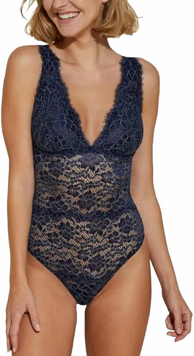 Cosabella Pret-a-porter Curvy Bodysuit In Aasmani Blue In Animal Print