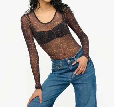 Cosabella Printed Long Sleeve Bodysuit In Neutral Leopard In Black